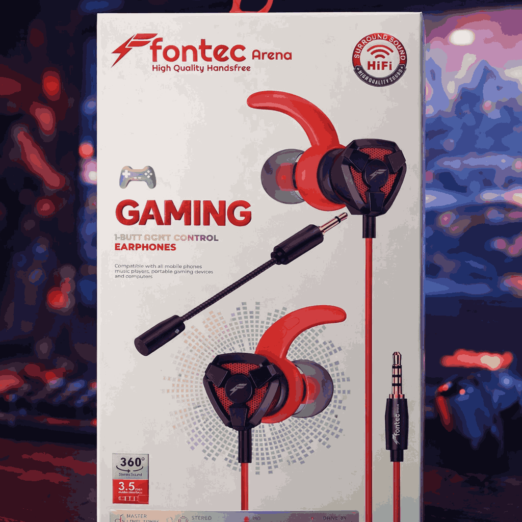 Fontec Arena Gaming Earphones with Detachable Mic – 3.5mm HiFi Stereo Surround Handsfree for Mobile, PC & Console -