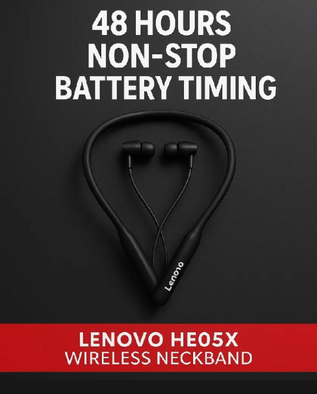 Lenovo HE05X Wireless Bluetooth Neckband Earphones – Magnetic Sports Earbuds with HD Sound & Built-in Mic