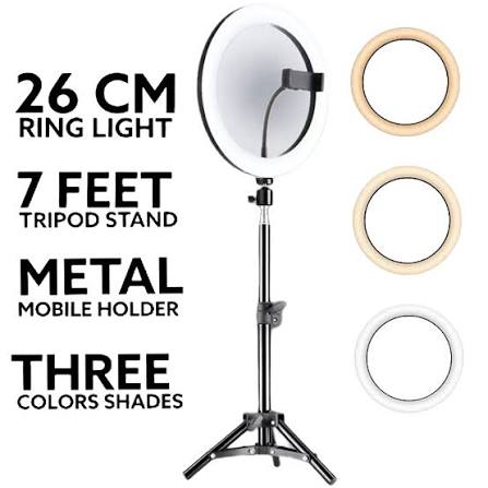 Portable 10-Inch LED Ring Light with 7 Feet Adjustable Tripod Stand & Mobile Holder | 3 Light Modes I USB Powered