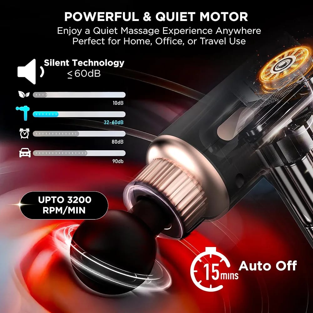 Rechargeable Massage Gun I 4 Removable Heads Electric Full Body Gun Massager, Pain Relief Cordless Deep Tissue Massage Machine